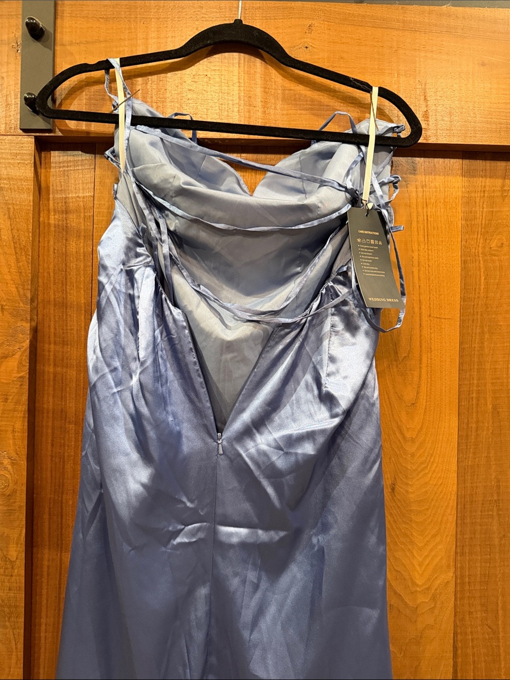 Beaded Satin Evening Gown - Blue - Picture 3 of 3